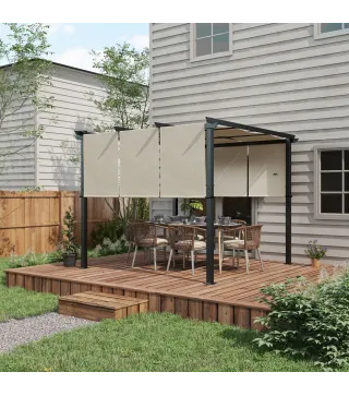 Cenador 3x3 m con Techo Deslizante y Protección UV, Beige