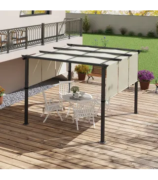 Cenador 3x3 m con Techo Deslizante y Protección UV, Beige