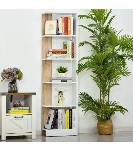 Estantería de Almacenaje con 5 Estantes Librería Multiusos para Estudio Oficina con Base Elevada Diseño Elegante 45x21x170 cm Bl