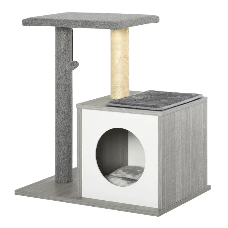 Árbol para Gatos 59x39x62 cm Rascador para Gatos de 3 Niveles con Plataformas Postes de Rascado Cueva de Madera Espaciosa Cojine Árbol para Gatos 59x39x62 cm Rascador para Gatos de 3 Niveles con Plataformas Postes de Rascado Cueva de Madera Espaciosa Cojine
