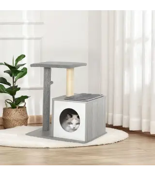 Árbol para Gatos 59x39x62 cm Rascador para Gatos de 3 Niveles con Plataformas Postes de Rascado Cueva de Madera Espaciosa Cojine