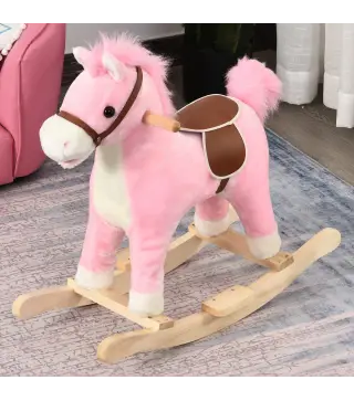 Juguete Balancín de Felpa Suave con Música Relinchos Sonidos de Galope Boca y Cola Móviles 65x32,5x61 cm Rosa