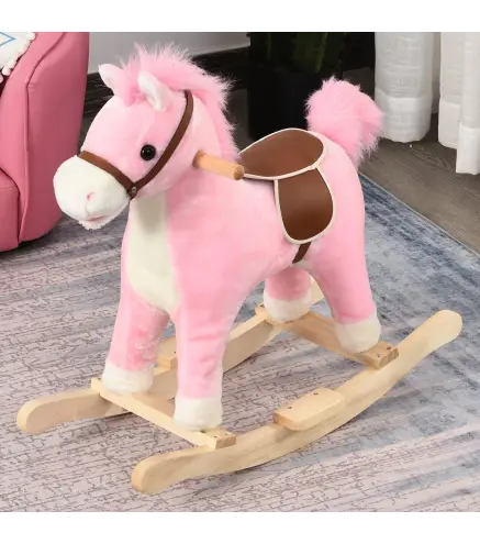 Juguete Balancín de Felpa Suave con Música Relinchos Sonidos de Galope Boca y Cola Móviles 65x32,5x61 cm Rosa