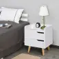Mesa de Noche Multiusos Mesita Auxiliar para Sala de Estar o Dormitorio con 2 Cajones Espaciosos Patas Elevadas de Pino