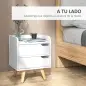 Mesa de Noche Multiusos Mesita Auxiliar para Sala de Estar o Dormitorio con 2 Cajones Espaciosos Patas Elevadas de Pino
