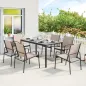 Conjunto de Mesa y Sillas Jardín con Mesa de Efecto Madera y 6 Sillas con Asiento Transpirable para Terraza Patio Caqui