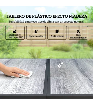 Conjunto de Mesa y Sillas Jardín con Mesa de Efecto Madera y 6 Sillas con Asiento Transpirable para Terraza Patio Caqui