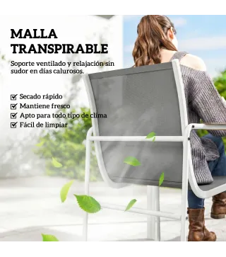 Conjunto de Mesa y Sillas Jardín con Mesa de Vidrio Templado y 6 Sillas Transpirables para Terraza Patio Blanco y Gris