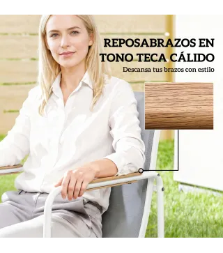 Conjunto de Mesa y Sillas Jardín con Mesa de Vidrio Templado y 6 Sillas Transpirables para Terraza Patio Blanco y Gris