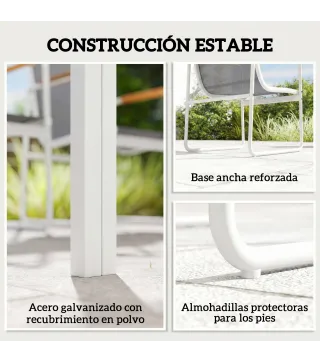 Conjunto de Mesa y Sillas Jardín con Mesa de Vidrio Templado y 6 Sillas Transpirables para Terraza Patio Blanco y Gris