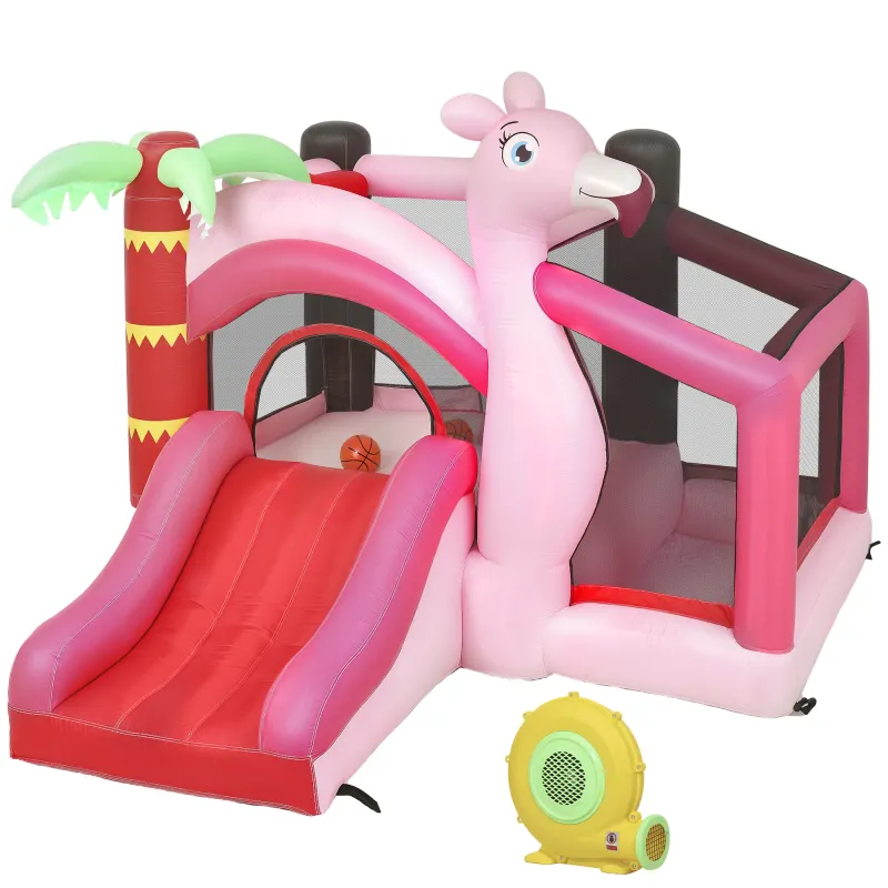 Castillo Hinchable para Niños con Soplador Tobogán Cama Elástica Piscina de Pelotas Canasta de Baloncesto 255x230x196cm