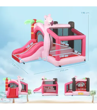 Castillo Hinchable para Niños con Soplador Tobogán Cama Elástica Piscina de Pelotas Canasta de Baloncesto 255x230x196cm