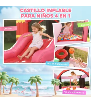 Castillo Hinchable para Niños con Soplador Tobogán Cama Elástica Piscina de Pelotas Canasta de Baloncesto 255x230x196cm