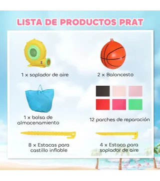 Castillo Hinchable para Niños con Soplador Tobogán Cama Elástica Piscina de Pelotas Canasta de Baloncesto 255x230x196cm