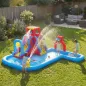 Castillo Hinchable Acuático con Soplador 550W Tobogán Pared de Escalada Piscina Aro de Baloncesto Portería de Fútbol