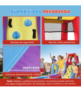 Castillo Hinchable Acuático con Soplador 550W Tobogán Pared de Escalada Piscina Aro de Baloncesto Portería de Fútbol