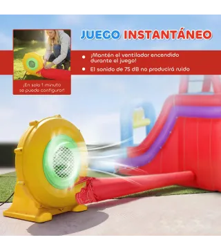 Castillo Hinchable Acuático con Soplador 550W Tobogán Pared de Escalada Piscina Aro de Baloncesto Portería de Fútbol