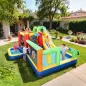 Castillo Hinchable Acuático con Soplador 550W 9 en 1 con Tobogán Trampolín Escalada 2 Piscinas Canasta Columna de Boxeo