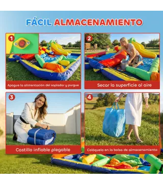 Castillo Hinchable Acuático con Soplador 550W 9 en 1 con Tobogán Trampolín Escalada 2 Piscinas Canasta Columna de Boxeo