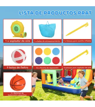 Castillo Hinchable Acuático con Soplador 550W 9 en 1 con Tobogán Trampolín Escalada 2 Piscinas Canasta Columna de Boxeo