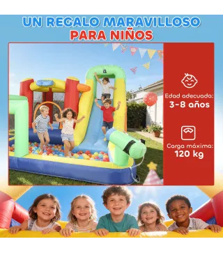 Castillo Hinchable Acuático con Soplador 550W 9 en 1 con Tobogán Trampolín Escalada 2 Piscinas Canasta Columna de Boxeo