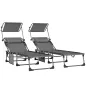 Set de 2 Tumbonas Plegables con Reposacabezas Parasol Bolsillo Lateral y Respaldo Reclinable en 5 Posiciones Gris