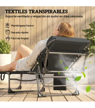 Set de 2 Tumbonas Plegables con Reposacabezas Bolsillo Lateral y Respaldo Reclinable en 5 Posiciones Negro