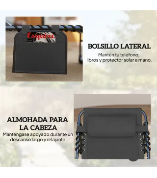 Set de 2 Tumbonas Plegables con Reposacabezas Bolsillo Lateral y Respaldo Reclinable en 5 Posiciones Negro