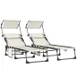 Set de 2 Tumbonas Plegables con Reposacabezas Parasol Bolsillo Lateral y Respaldo Reclinable en 5 Posiciones Crema