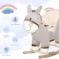 Caballito Balancín Infantil en Forma de Burro de Felpa para Bebés 18-36 Meses con Sonido y Cinturón 61x34x58 cm Gris