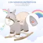 Caballito Balancín Infantil en Forma de Burro de Felpa para Bebés 18-36 Meses con Sonido y Cinturón 61x34x58 cm Gris
