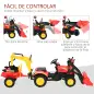 Tractor a Pedales con Remolque Excavador con Pala Frontal Juguete de Conducción para Mayores de 3 Años Dirección y Palas Fáciles