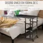 Mesa Auxiliar con Ruedas 80x40 cm Mesa para Sofá en Forma de C con Altura Ajustable 3 Niveles de 72-82 cm Marco de Metal para Sa
