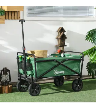 Carro Plegable Carretilla de Transporte con Mango Ajustable Rueda Universal Freno para Playa Jardín Camping Marco Acero