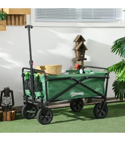 Carro Plegable Carretilla de Transporte con Mango Ajustable Rueda Universal Freno para Playa Jardín Camping Marco Acero Carga 40