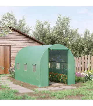 Invernadero de Jardín 3,5x2 m Invernadero de Túnel con Marco de Acero y Cubierta de Polietileno PE 140 g/m² Verde