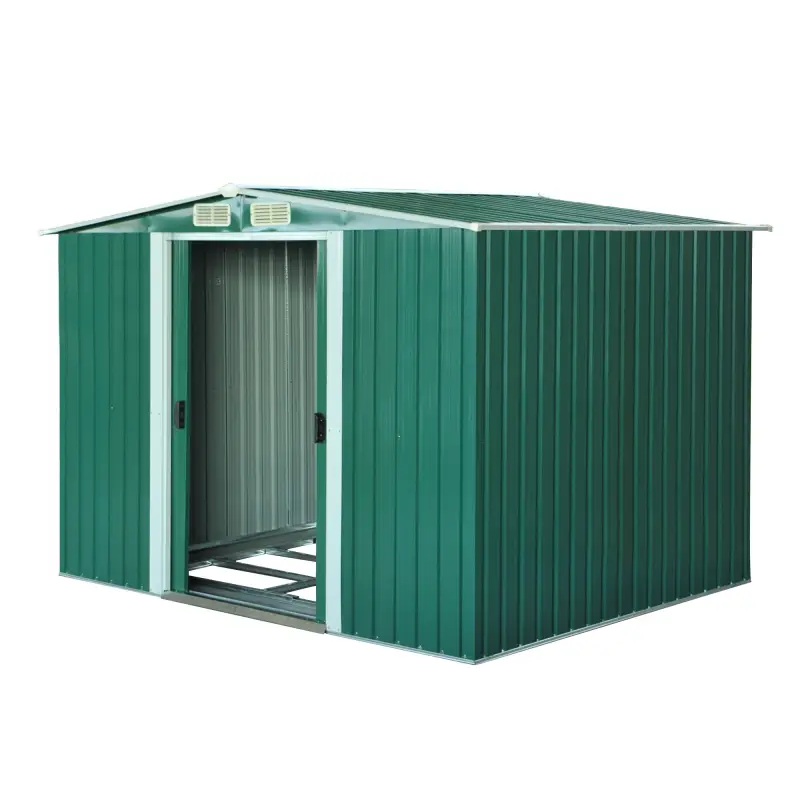 Caseta de Metálico 258x206x178 cm 5,3m² con Puertas Correderas y Ventilaciones para Almacenamiento de Herramientas Verde