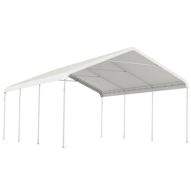 Carpa Garaje Portátil 5x6 m con Estructura de Acero Galvanizado Impermeable Anti-UV Cobertizo para Herramientas Crema