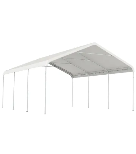 Carpa Garaje Portátil 5x6 m con Estructura de Acero Galvanizado Impermeable Anti-UV Cobertizo para Herramientas Crema