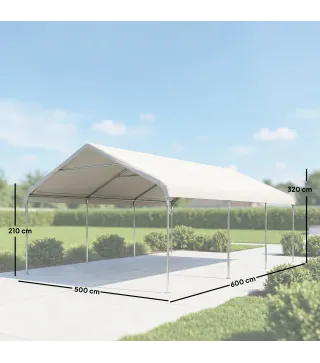 Carpa Garaje Portátil 5x6 m con Estructura de Acero Galvanizado Impermeable Anti-UV Cobertizo para Herramientas Crema