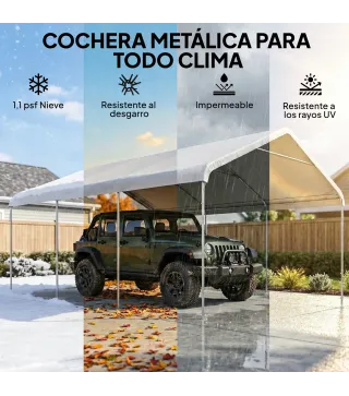 Carpa Garaje Portátil 5x6 m con Estructura de Acero Galvanizado Impermeable Anti-UV Cobertizo para Herramientas Crema