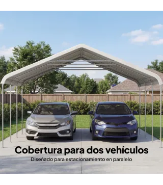 Carpa Garaje Portátil 5x6 m con Estructura de Acero Galvanizado Impermeable Anti-UV Cobertizo para Herramientas Crema