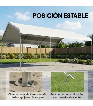 Carpa Garaje Portátil 5x6 m con Estructura de Acero Galvanizado Impermeable Anti-UV Cobertizo para Herramientas Crema