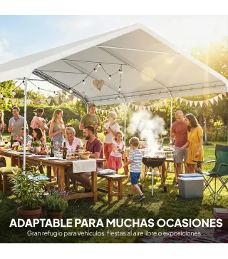 Carpa Garaje Portátil 5x6 m con Estructura de Acero Galvanizado Impermeable Anti-UV Cobertizo para Herramientas Crema