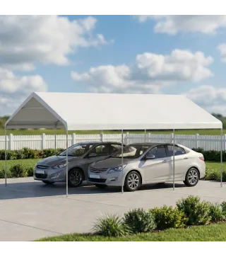 Carpa Garaje Portátil 5x6 m con Estructura de Acero Galvanizado Impermeable Anti-UV Cobertizo para Herramientas Crema