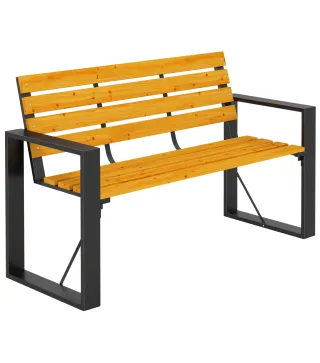 Banco de Jardín Exterior de 2 Plazas con Respaldo y Asiento Listonado de Madera Marco de Acero 136x54x82 cm Natural