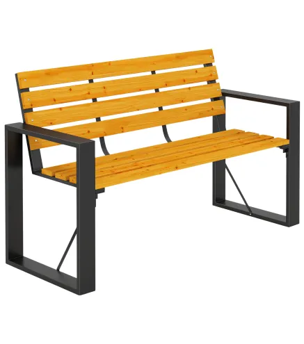 Banco de Jardín Exterior de 2 Plazas con Respaldo y Asiento Listonado de Madera Marco de Acero 136x54x82 cm Natural