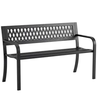 Banco de Jardín Exterior de 2 Plazas con Asiento Listonado Reposabrazos y Marco de Acero 119x50x75 cm Negro