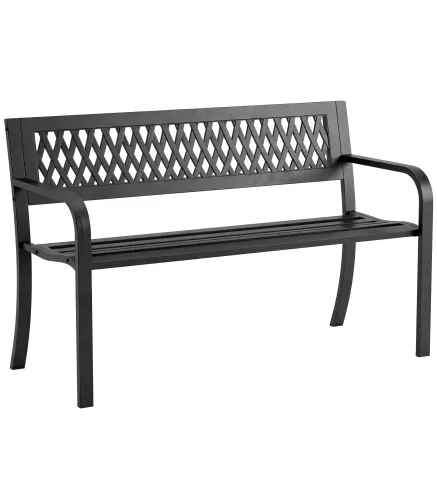 Banco de Jardín Exterior de 2 Plazas con Asiento Listonado Reposabrazos y Marco de Acero 119x50x75 cm Negro