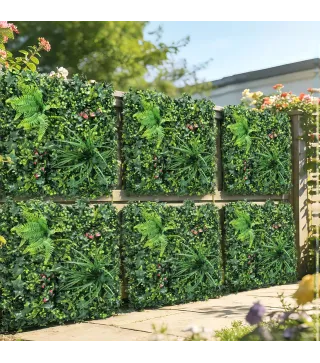 Set de 6 Setos Artificiales Ocultación Jardín 50x50 cm Tipo Milán Fácil Montaje Anti-UV para Terraza Balcón Verde